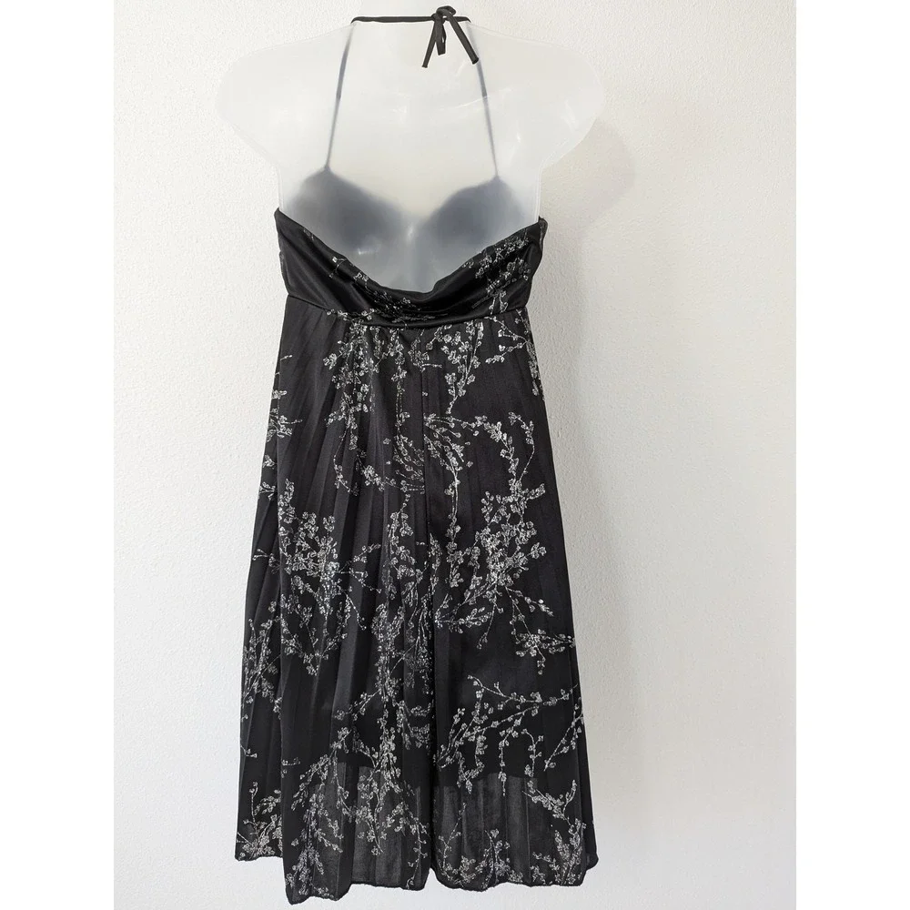 Vintage B Darlin Dress Black Silver Glitter Floral Halter Pleated 11/12 Y2K USA - Picture 4 of 9